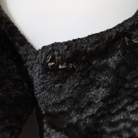 Vintage 50s 60s Black Velvet Swing Coat Textured Opera Evening Jacket XL - Picture 7 of 9